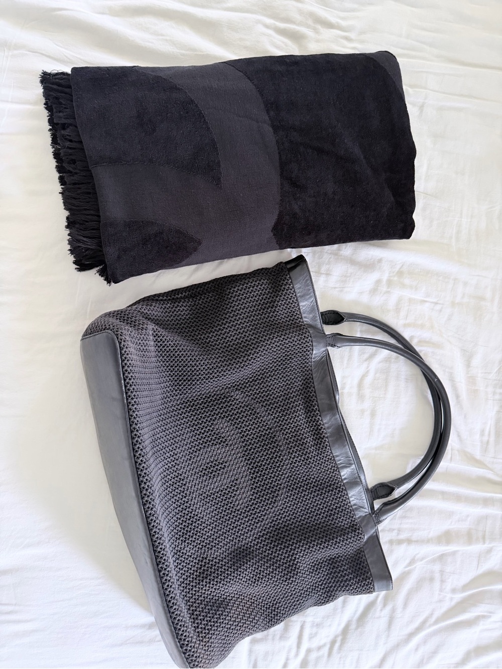 CHANEL Black Mesh Tote with Leather Trim